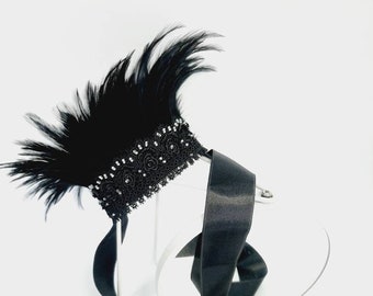 Fashion Modern Black Feathers Crown, Wedding Crown Black, Feather Headpiece, Race Black Heabpiece, Black Fascinator Hat