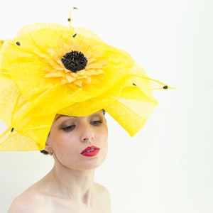 Yellow Sinamay Fascinator Hat: Royal Ascot Derby Race Flower Hat