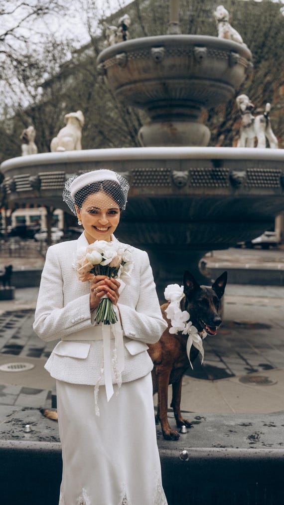 Ivory Wedding Veil Felt Pillbox Hat, Elegant Bride Headpiece  display picture 3