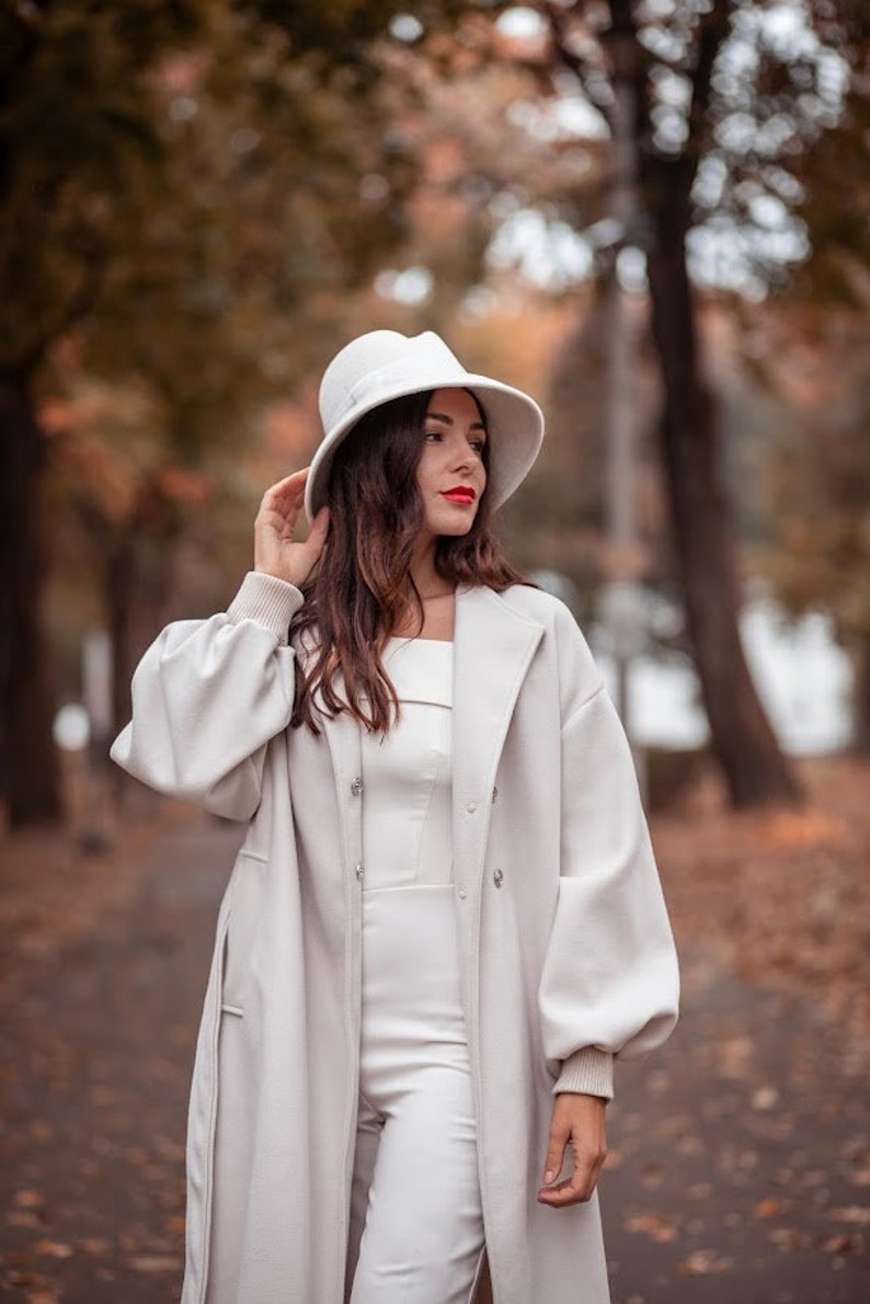 Ivory Millinery Couture Asymmetrical Crown Wide Brim Women Felt Fedora Hat, Elegant Ledies Velour hat READY to SHIP image 7