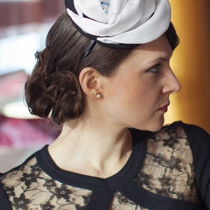 Fashion Designers Black/ White Mini Hat, Melbourne cup hat, Wedding Guest Hat, Tea Party hat, Couture Derby Fascinator image 3
