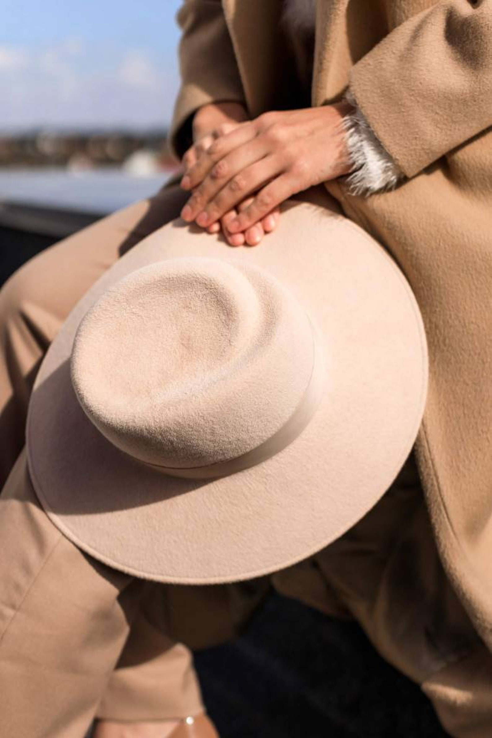 Beige Wool Women Fedora Hat With a Stiff Brim Wide Brim Etsy