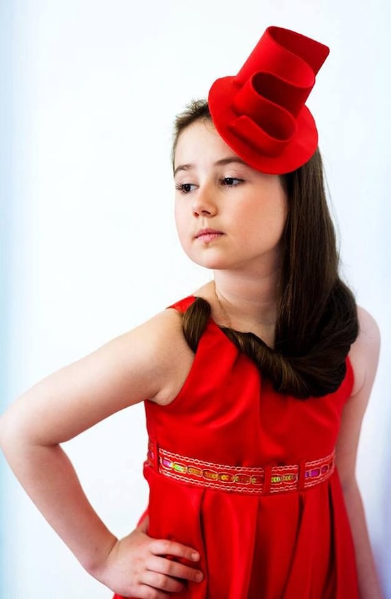 open lace back dress Red Satin Ribbon Dress Fascinator Hat with Feathers/Shenor Collections main image 0