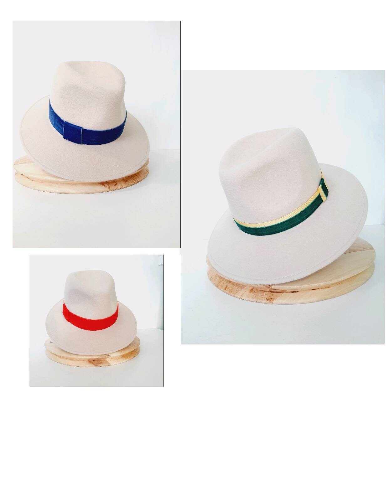 Beige Multi-Accent Women\'s Felt Hat with Decorative Band Beige Wool Felt Fedora Hat Women – Handmade Wide Brim Hat  main image 3