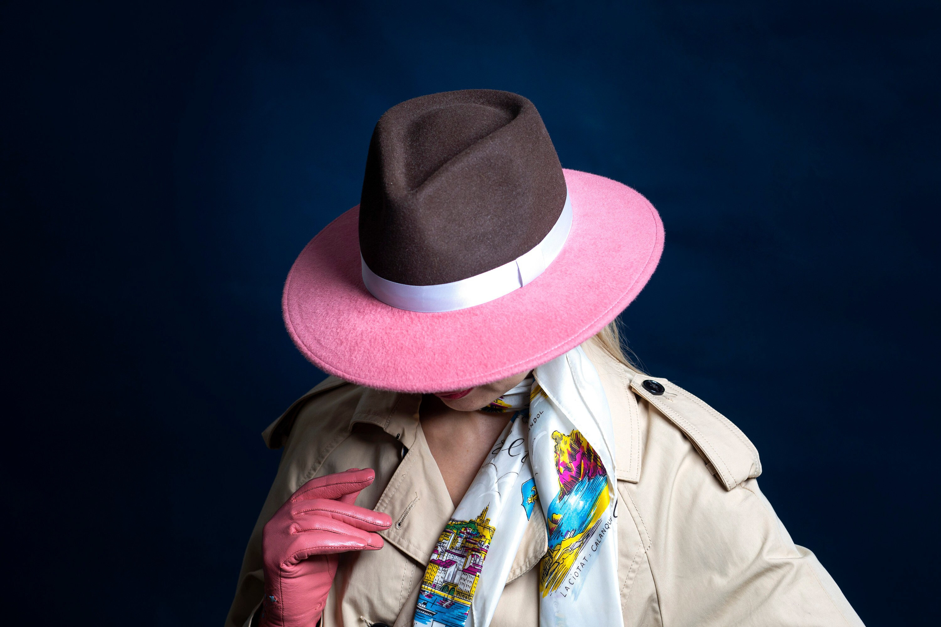 New Stylish Two-Tone Pink and Green Fedora Hat h-91-mauve.jpeg main image 2