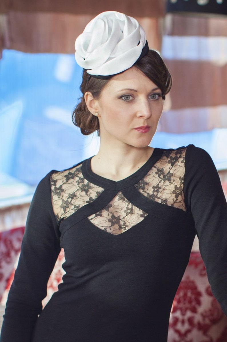 Fashion Designers Black/ White Mini Hat, Melbourne cup hat, Wedding Guest Hat, Tea Party hat, Couture Derby Fascinator image 2