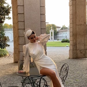 Petit chapeau de bibi en voile de feutre de mariage ivoire, chapeau de mariée élégant de créateur image 4