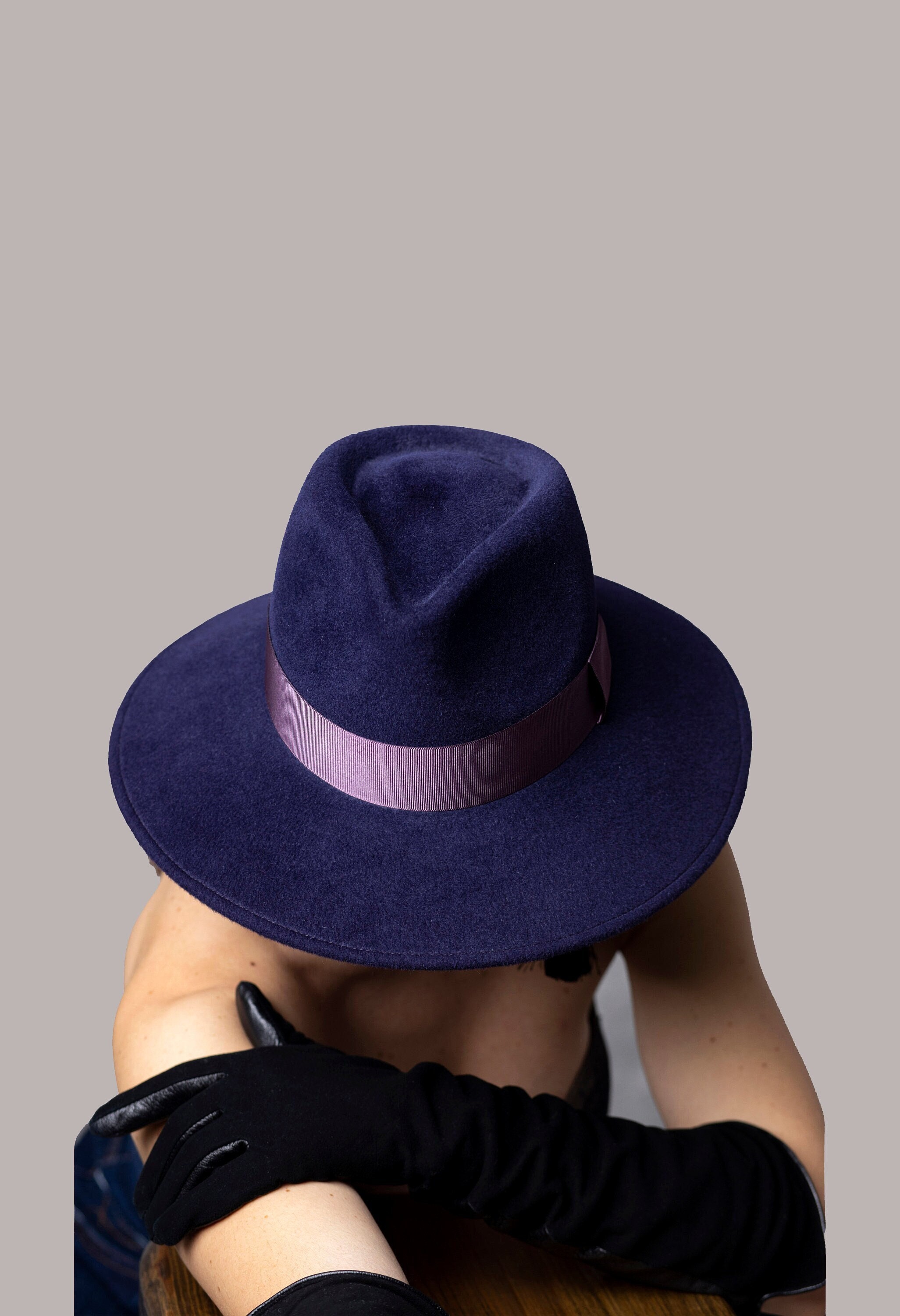 Violet Purple Felt Fedora Hat: Wide Brim Women display picture 3