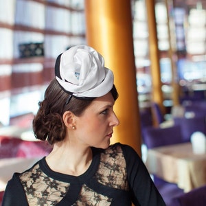 Fashion Designers Black/ White Mini Hat, Melbourne cup hat, Wedding Guest Hat, Tea Party hat, Couture Derby Fascinator image 1