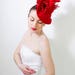 Fashion Designer Red Fascinator Hat with Birdcage Veil, Melbourne Royal Ascot Derby Fascinator Hat, evening party Dress hat READY TO SHIP
