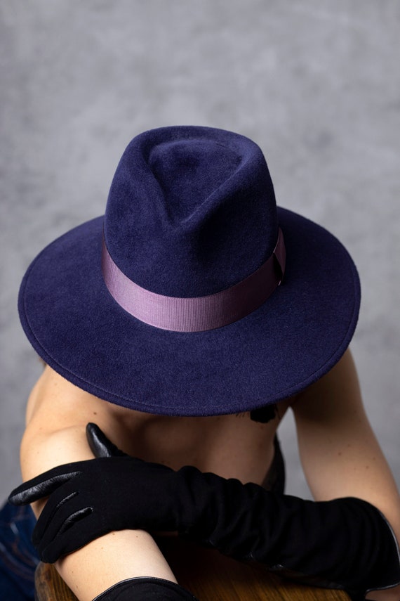 Violet Purple Felt Fedora Hat: Wide Brim Women