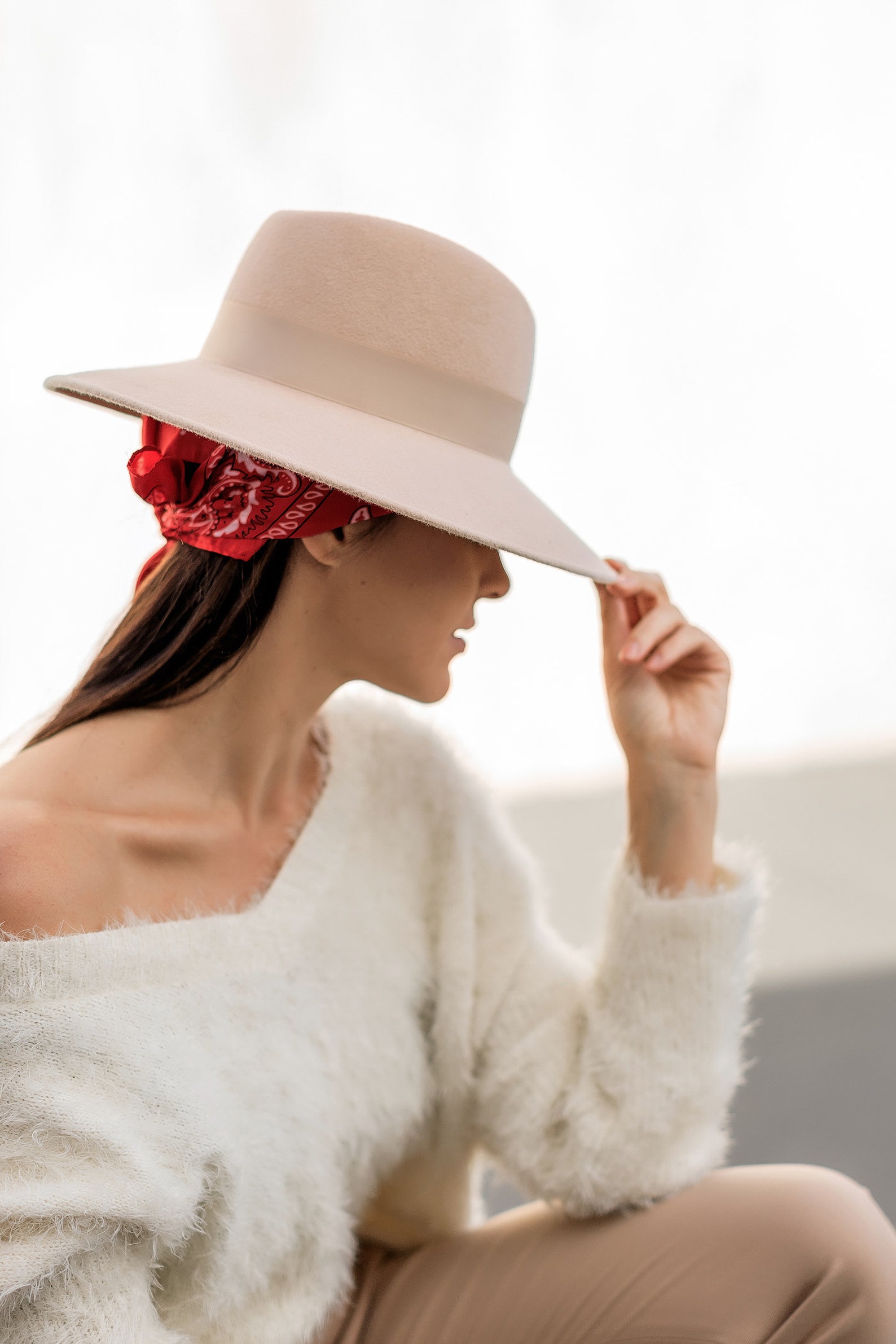 Beige Wool Women Fedora Hat With a Stiff Brim Wide Brim Etsy