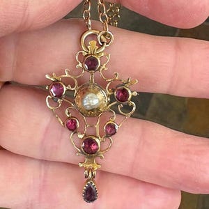 Antique Georgian 14-15k Pendant/Brooch Foiled Garnet Cross