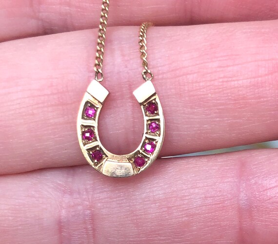 Antique Edwardian 14k 18k Ruby Horseshoe Pendant
