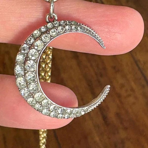 Antique Late  Victorian Silver  Paste Diamond Crescent Pendant