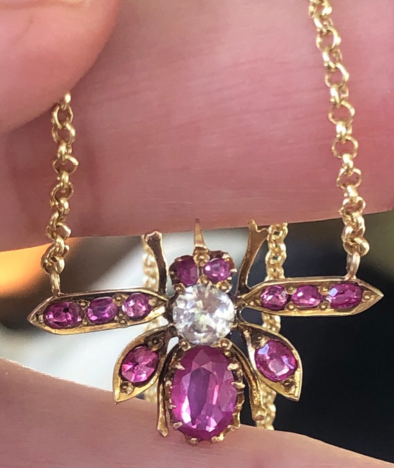 Antique Victorian Butterfly/ Bee 18ct /14k Neckla… - image 6