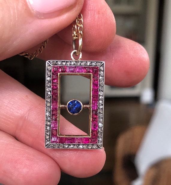 Antique Art Deco / Nouveau Diamond , Ruby and Sapp