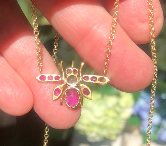 Antique Victorian Butterfly/ Bee 18ct /14k Neckla… - image 7