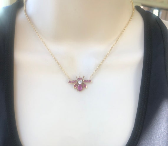 Antique Victorian Butterfly/ Bee 18ct /14k Neckla… - image 10