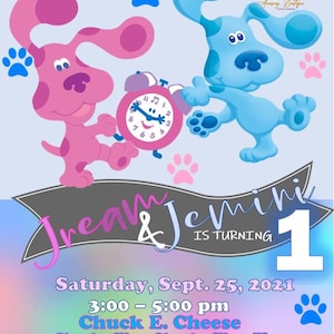Blues Clues inspired.Digital invitation card.Gender reveal.FLYER.Annoucement card