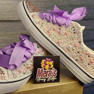 Women Pearl and Rhinestone High/Low-Top Converse, Women Wedding Bling Shoes, Birthday Rhinestone Shoes, Bling Keepsake Celebration Shoes.