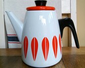 Vintage cathrineholm catherineholm enamel enamelware coffee pot teapot orange red cathrine catherine Holm