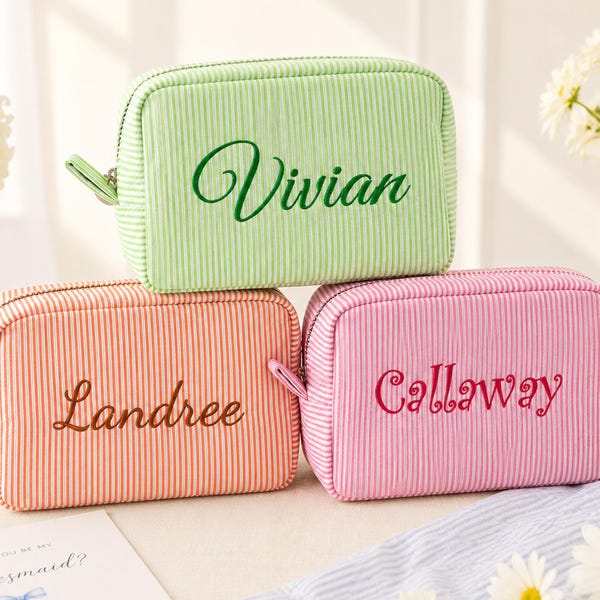 Neceser de maquillaje bordado personalizado con nombre, neceser de viaje personalizado para cosméticos, recuerdos para bodas y fiestas.