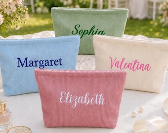 Personalized Embroidered Makeup Bag, Custom Travel Cosmetic Toiletry Bag with Name, Wedding Party Favors