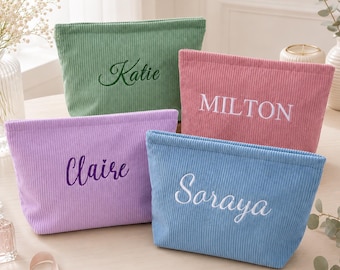 Personalized Embroidered Makeup Bag, Custom Travel Cosmetic Toiletry Bag with Name, Wedding Party Favors