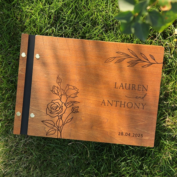 Personalized Wooden Wedding Guestbook, Wedding Scrapbook, Engagement Book,Photo Album for Reception, Bridal Shower Gift, Wedding Keepsake