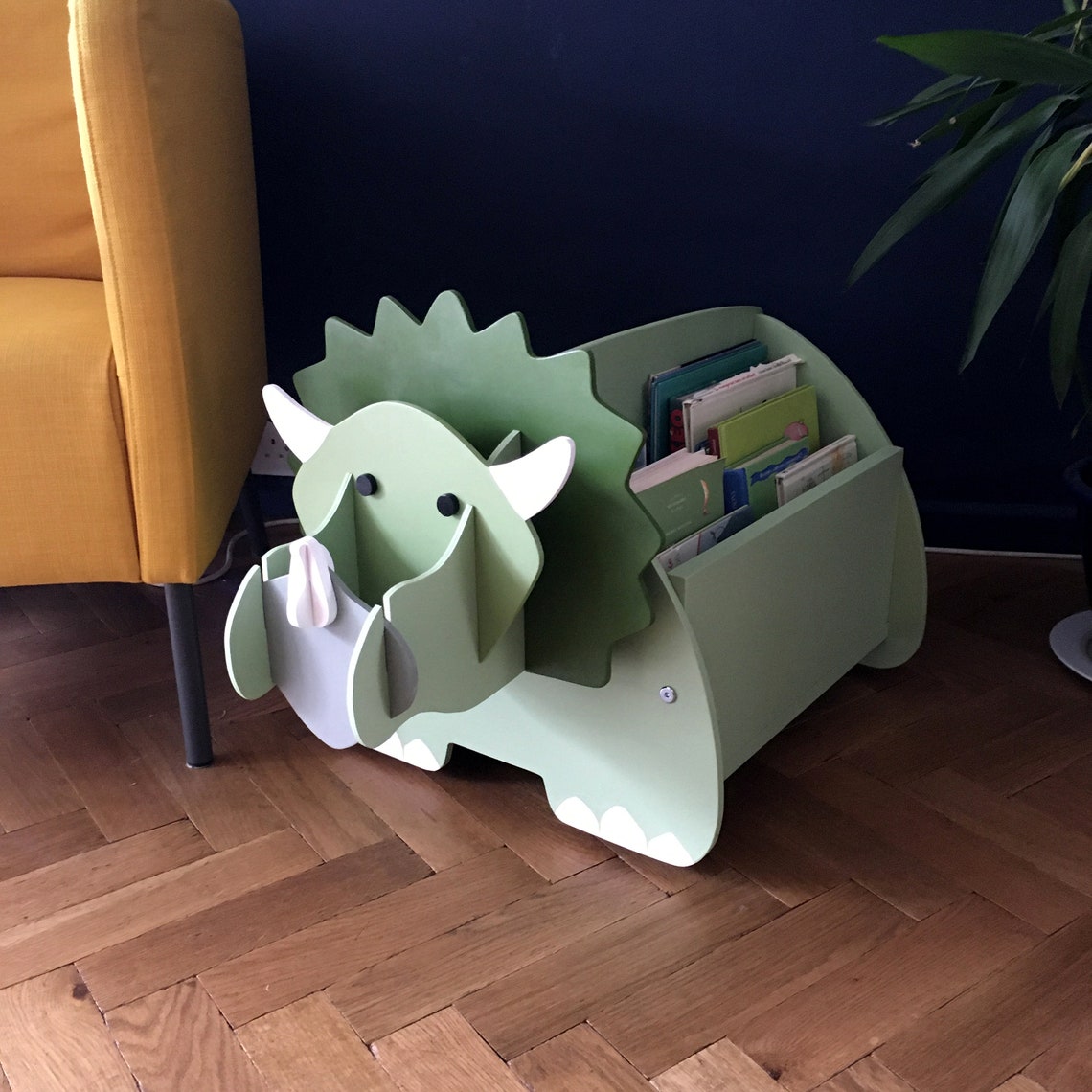 Dinosaur Bookcase Kids Book Caddy Wooden Toy Box Toy Etsy UK