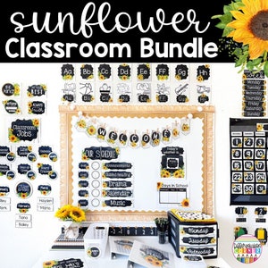 Bright Sunflower Classroom Decor Bundle | Printable Classroom Bulletin Board Display Posters | Sunflower Farmhouse Classroom Decorations