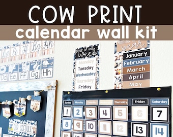 Cow Print Classroom Calendar Set & Weather Display Farmhouse Classroom Decor Cow Print Classroom Calendar Wall Kit Classroom Calendar Cards