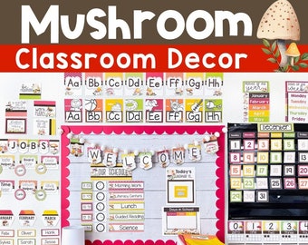 Mushroom Classroom Decor Bundle | Classroom Bulletin Board Display Posters | Retro Classroom Decor Groovy Classroom Decor