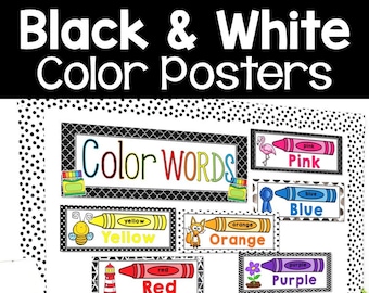 PRINTABLE Color Posters Pack | Black and White Classroom Decor | Black and White Colors Posters | Black and White Colors Bulletin Board