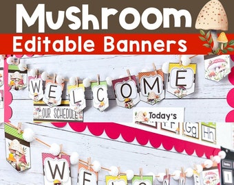 Editable Toadstool Bunting Bulletin Board Banner Letters Mushroom Classroom Retro Bunting Groovy Banner Retro Classroom Decor