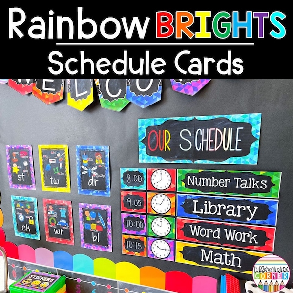 Rainbow Theme Classroom Schedule - Etsy