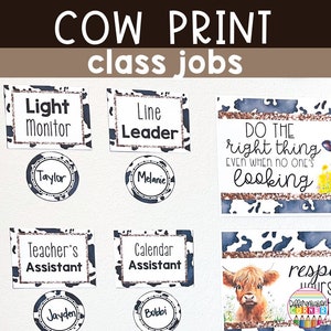 Bewerkbare klasbaangrafiek Bewerkbare sjabloon Boerderijkoe Afdrukken Klaslokaaldecoratie Klaslokaaltaken weergeven| Klas banen afdrukbare kaarten