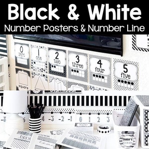 Number Posters 0-30 Number Line with Negative Numbers Black and White Classroom Decor Black and White Number Posters classroom number line