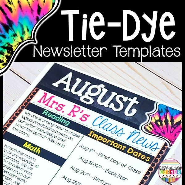 Editable Classroom Newsletter Template | Tie Dye Retro Classroom Decor | Monthly Newsletter Templates Groovy Hippie 60s 70s Classroom Decor