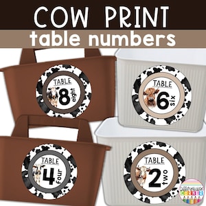 PRINTABLE Cow Print Table Numbers Farmhouse Classroom Decor Classroom Table Number Signs Neutral Table Group Team Labels Table Number Signs