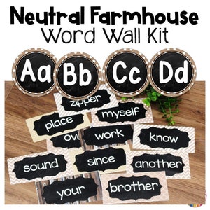 Classroom Word Wall Display Editable | Neutral Classroom Decor | Word Wall Bulletin Board | Farmhouse Neutral Alphabet Word Wall Kit