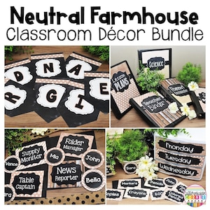 Farmhouse Neutral Classroom Decor Bundle | Classroom Bulletin Board Display Posters | Farmhouse Neutral Classroom Decorations