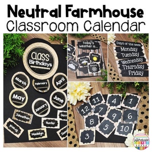 Neutrales Klassenzimmer Kalender & Wetteranzeige im Set | Bauernhaus Neutral Klassenzimmer Dekor Klassenzimmer Kalender Wand Kit Geburtstag Display