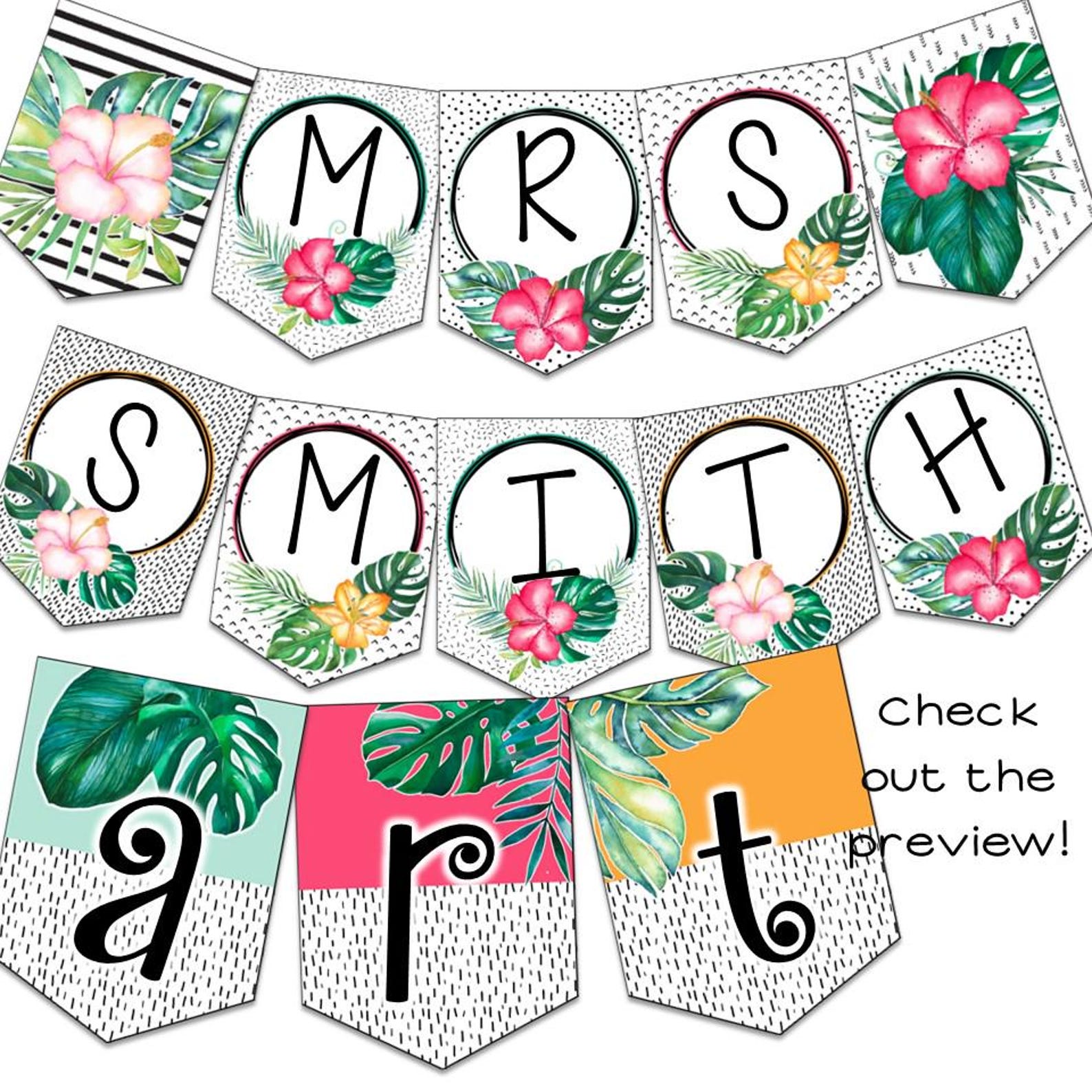 Editable Tropical Bunting Bulletin Board Banner Letters | Tropical ...