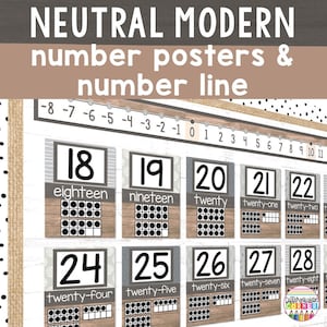 Poster con numeri 0-30 Numeri negativi della linea numerica / Arredamento Boho neutro per l&#39;aula / Poster con numeri neutri Poster rilassanti per l&#39;arredamento dell&#39;aula