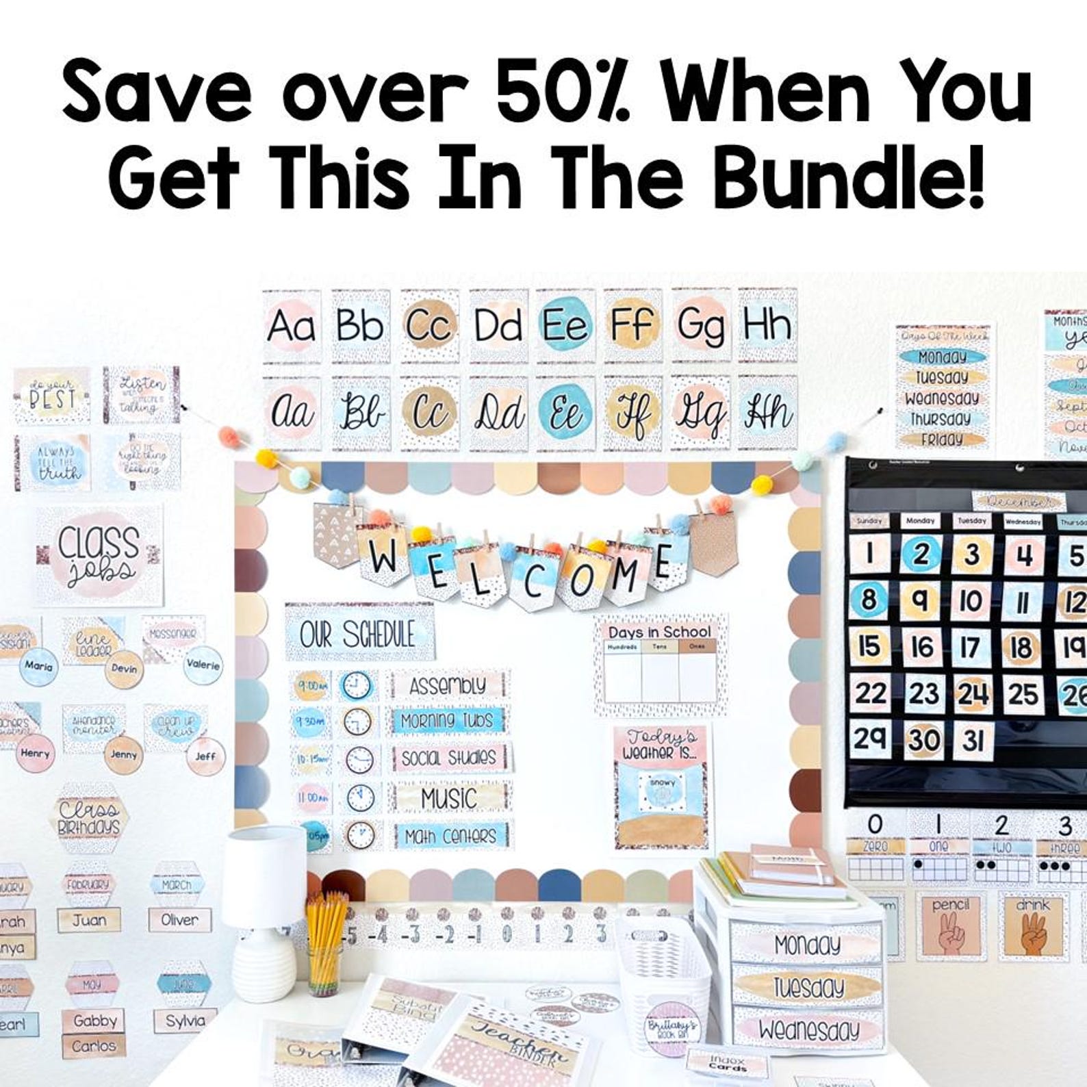 Editable Boho Bunting Bulletin Board Banner Letters | Neutral Boho ...