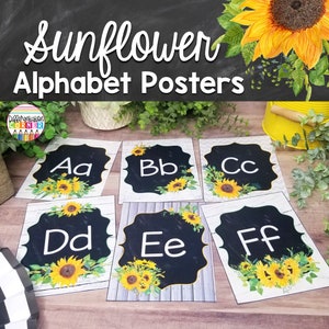 Alphabet Posters for the Classroom | Sunflower Farmhouse Classroom Decor | Printable Alphabet Posters |Classroom Posters