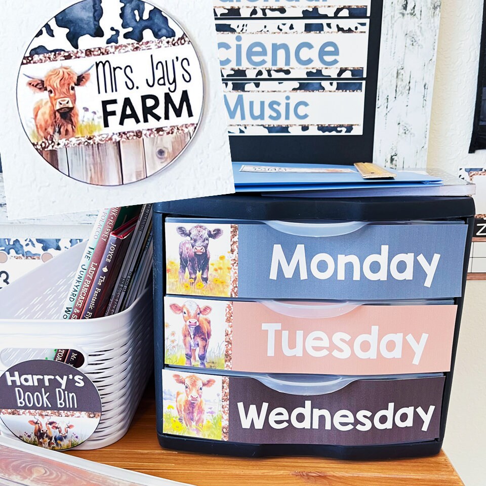 Editable Farmhouse Classroom Labels Cow Print Classroom Decor Neutral ...