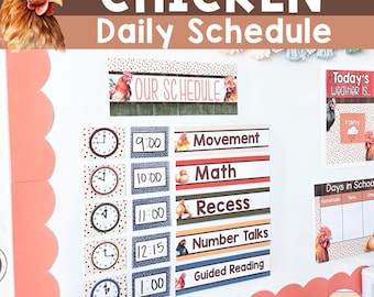 Editable Daily Schedule Cards Chicken Farmhouse Classroom Decor Printable Classroom Schedule Bulletin Board Display Visual Schedule Template